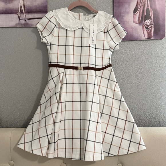 Janie and jack girls dress size 6 white window pane statement collar equestrian - Picture 2 of 9